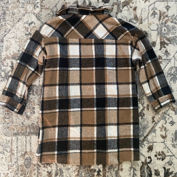 Brand New Camel Brown Flannel Shacket Coat Plaid Button Down Shirt Jacket - Picture 11 of 16